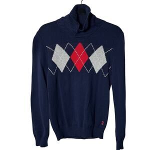 IZOD Navy Blue Argyle Turtleneck Knit Sweater Women’s L (14/16)